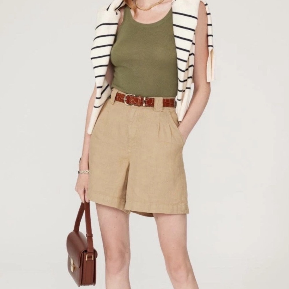 DL1961 Heidi Shorts Linen Pleated XS Tan Khaki Womens High Rise Summer Casual
